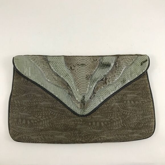 Vintage Handbags - Vintage Snakeskin & Fabric Soft Envelope Clutch